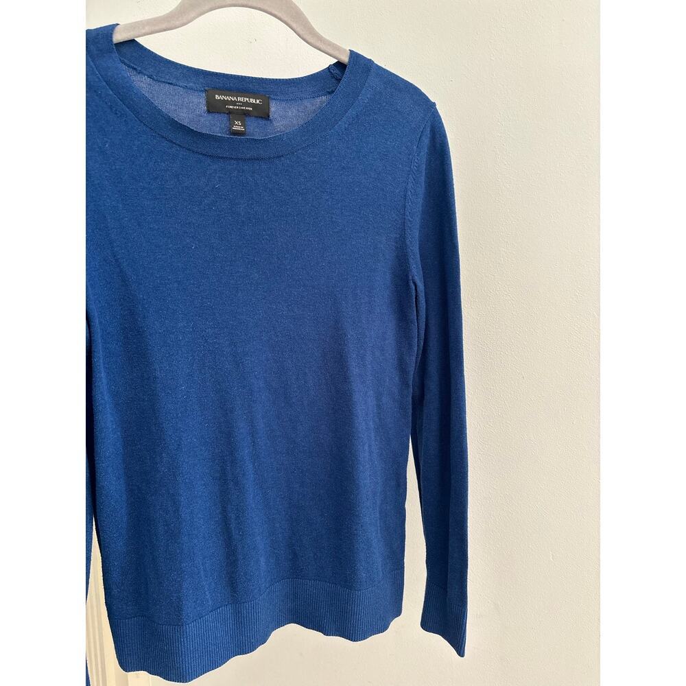 Banana Republic Forever Sweater XS Blue Merino Blend Crew Neck Lightweight Knit - Picture 6 of 10